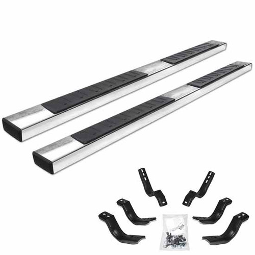 6 Inch Go Rhino Oe Xtreme Ii Textured Polished Stainless Steel Sidesteps With Brackets, Complete Kit For Gmc Sierra, Chevrolet Silverado, Avalanche Extended Cab