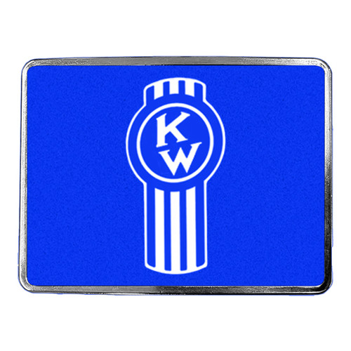 Blue Rectangular Belt Buckle With Old Kenworth Logo