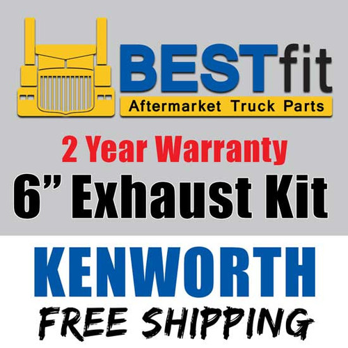 Chrome 6 Inch Exhaust Kit By BESTfit Fits Kenworth W900B/W900L Aerocab W/ 40 Inch Steps
