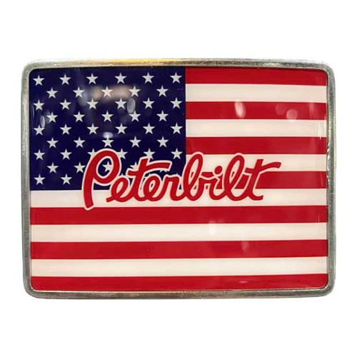 Us Flag Rectangular Belt Buckle With Peterbilt Logo