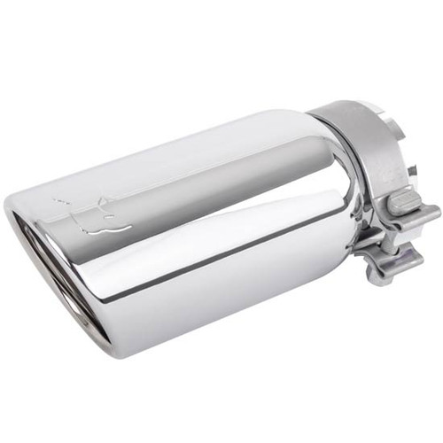 10 Inch Chrome-Plated Steel 2 Id - 3 Od X Exhaust Tip With Rnd Rolled Edges, Angle Cut, Clamp On