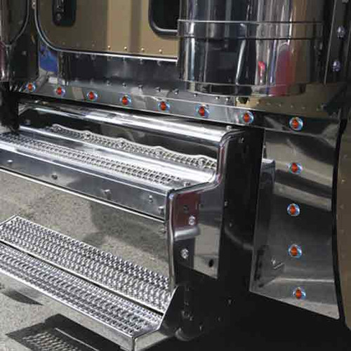 70 Inch Stainless Steel Sleeper Panels With Twelve M3 Led Lights - Amber Led/ Amber Lens For Peterbilt 388 And 389 With Sleepers