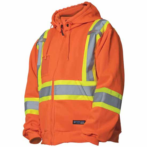 Class 3 Long Sleeve Orange High-Visibility Wicking Sweatshirt W/ Lime Trim & Gray Stripes - Large