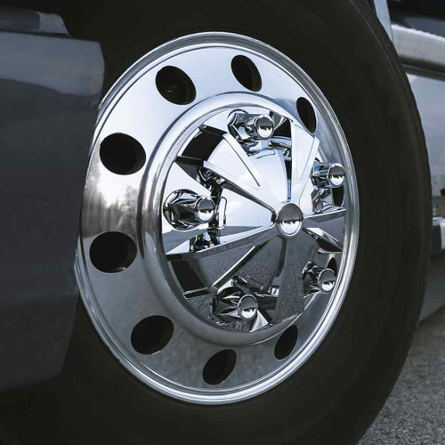 TRUX THUB-MFRP33 CHROME ABS PLASTIC FRONT MAG WHEEL AXLE COVER KIT WITH REMOVABLE CENTER CAP & 33MM THREADED NUT COVERS