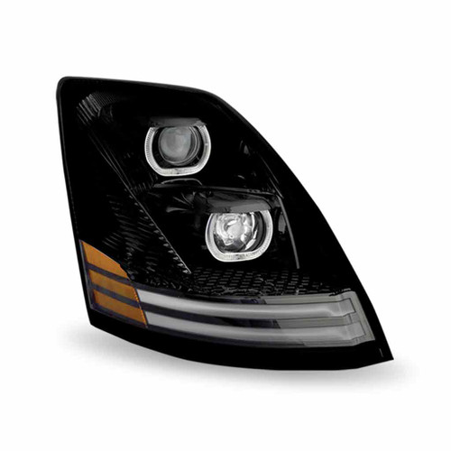 TRUX TLED-H20 BLACK VOLVO VN/ VNL LED PROJECTOR HEADLIGHT ASSEMBLY WITH LED WITH DUAL FUNCTION LED STRIPS - PASSENGER SIDE