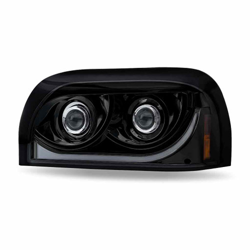 TRUX TLED-H57 BLACK FREIGHTLINER CENTURY LED PROJECTOR HEADLIGHT ASSEMBLY WITH DUAL FUNCTION HALO STRIP - DRIVER SIDE