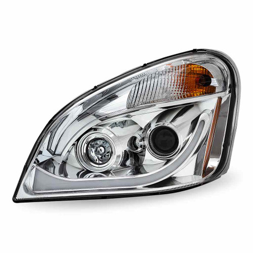 TRUX TLED-H66 CHROME FREIGHTLINER CASCADIA LED PROJECTOR HEADLIGHT ASSEMBLY WITH DUAL FUNCTION LED STRIP - DRIVER SIDE