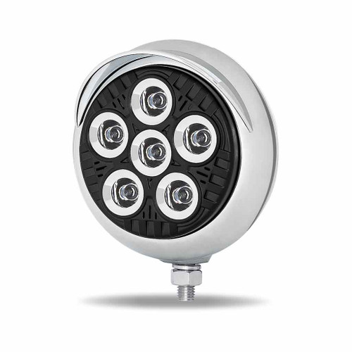 TRUX TLED-UX6 5" LEGACY SERIES CHROME/BLACK ROUND SPOT BEAM LED WORK LIGHT WITH 4 POSITION VISOR & ADVANCED HEATSINK TECHNOLOGY (6 DIODES)