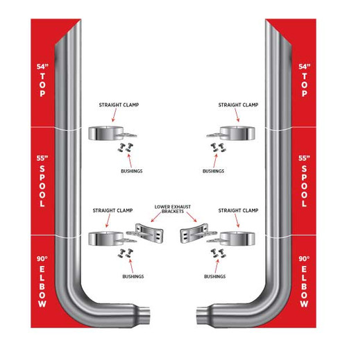 TRUX TSK6-MSET5 6" MITERED EXHAUST KIT W/ 54" TOP STACKS, 90° REDUCED ELBOWS & 55" MIDDLE SPOOLS