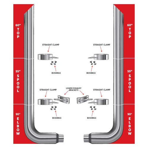 TRUX TSK6-MSET6 6" MITERED EXHAUST KIT W/ 60" TOP STACKS, 90° REDUCED ELBOWS & 55" MIDDLE SPOOLS